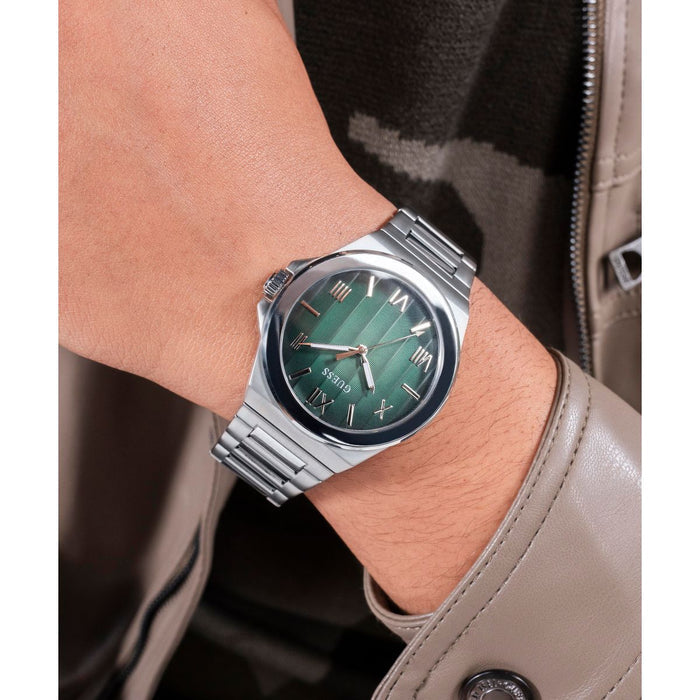 Gd Vinyl Men Quartz Green Dial Analog Stainless Steel Watch Gw0789G1
