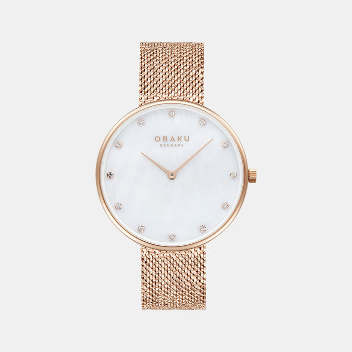 Glans Roses Women Quartz White Dial Analog Mesh Watch V288LXVWHV