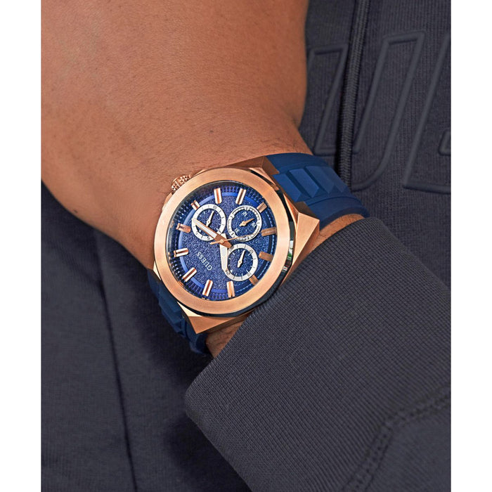 Gs Dashboard Men Quartz Blue Dial Multi-Function Silicone Watch Gw0799G2