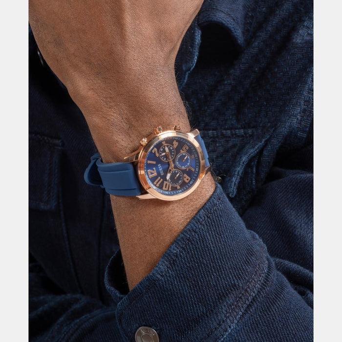 Gs Resistance Men Quartz Blue Dial Multi-Function Silicone Watch Gw0729G3