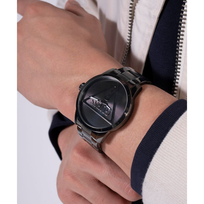 Gt Badge Men Quartz Black Dial Analog Stainless Steel Watch Gw0782G2