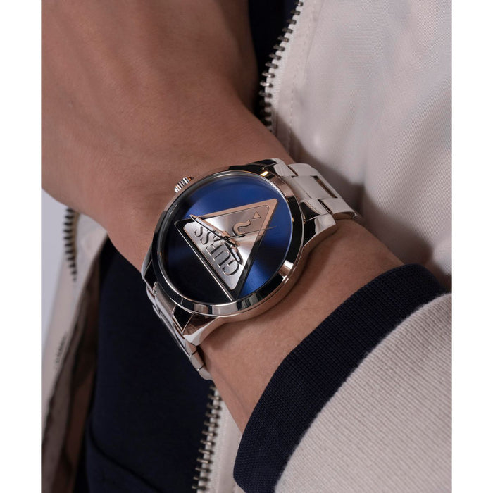 Gt Badge Men Quartz Blue Dial Analog Stainless Steel Watch Gw0782G3