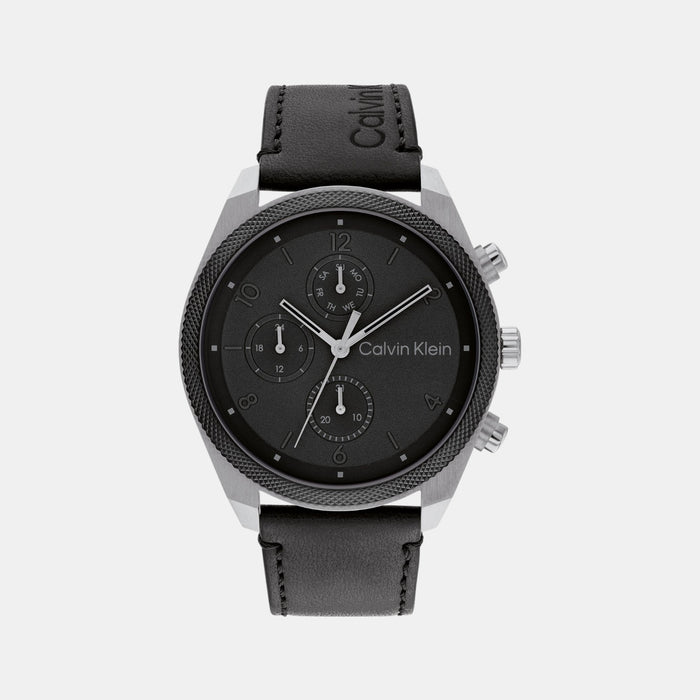 Impact Men Quartz Black Dial Multi-Function Leather Watch 25200364