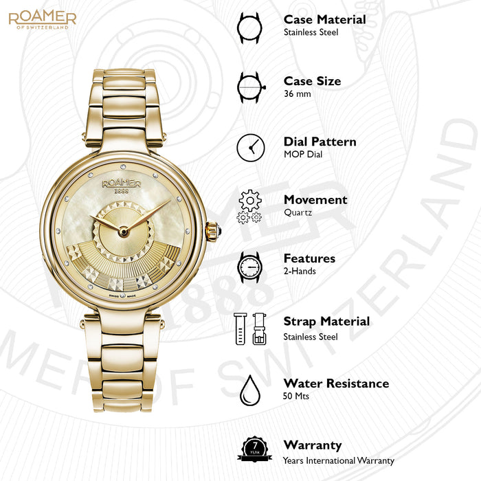 Lady Mermaid Women Quartz Gold Dial Analog Stainless Steel Watch 602857 48 30 50