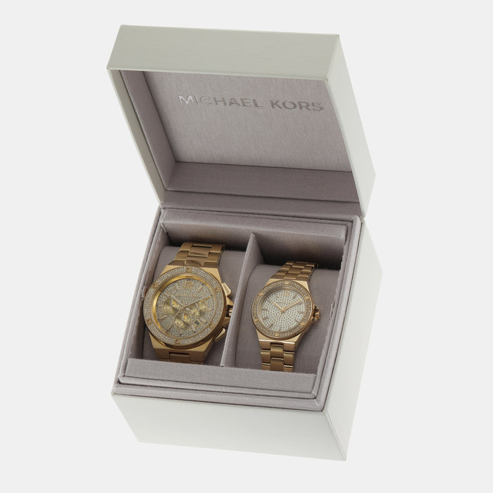 Lennox Men Quartz Gold Dial Chronograph Stainless Steel Watch MK1061SET
