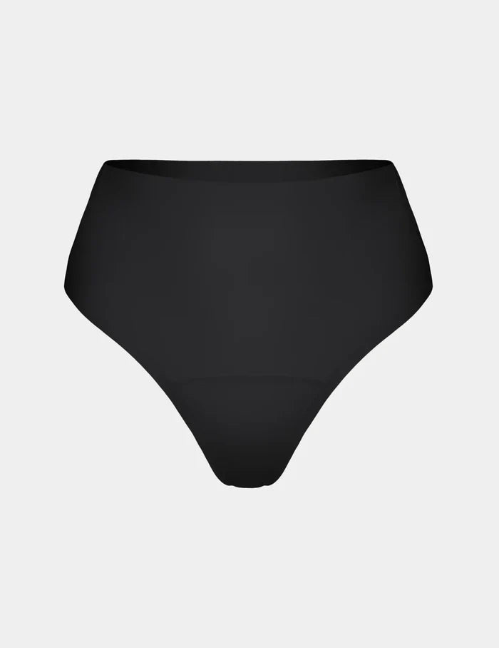 | Light Leakproof No-Show High Rise Thong shown front-facing against a light gray background | Black