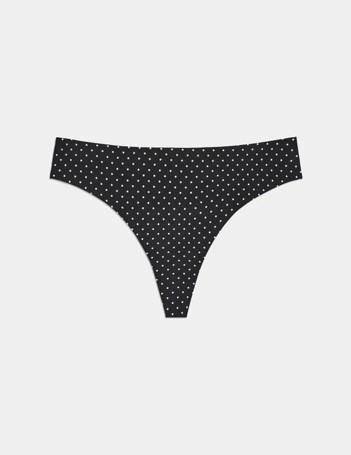 | Light Leakproof UltraThin No-Show Thong shown front-facing against a light gray background | Black with White Polka Dot
