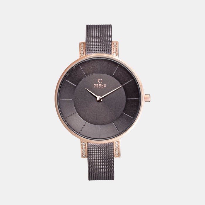Lun Walnut Women Quartz Brown Dial Analog Mesh Watch V158LEVNMN