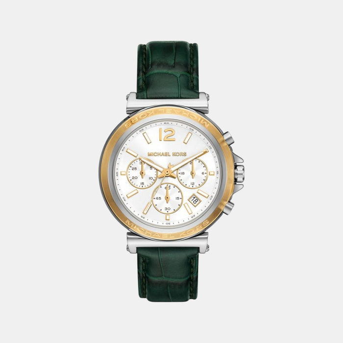 Maren Women Quartz White Dial Chronograph Leather Watch MK7498