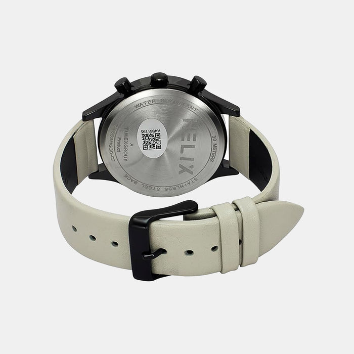 Men Quartz Beige Dial Multi-Function Leather Watch TW003HG30
