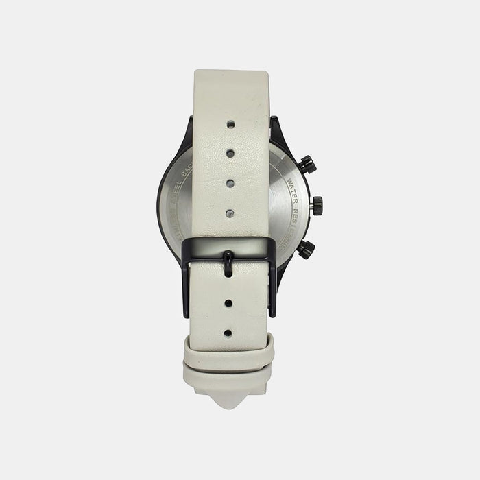 Men Quartz Beige Dial Multi-Function Leather Watch TW003HG30