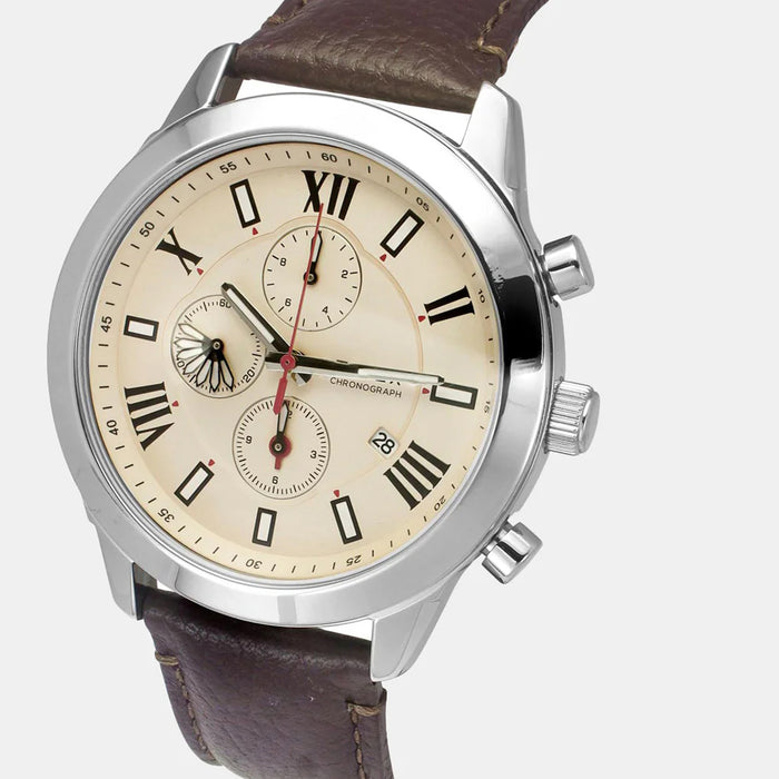 Men Quartz Beige Dial Multi-Function Leather Watch TWEG18510-EX