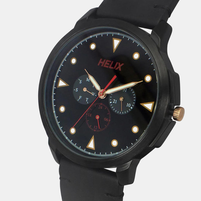 Men Quartz Black Dial Chronograph Leather Watch TW027HG36