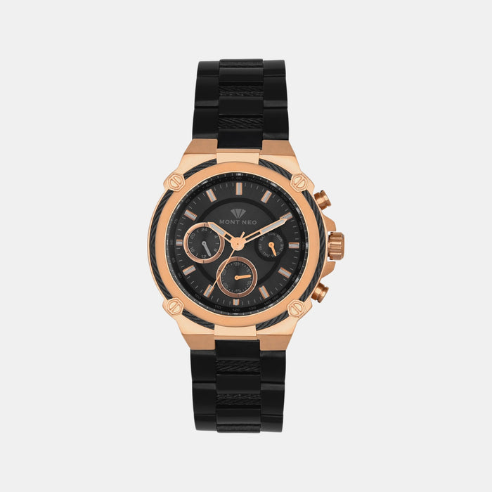 Men Quartz Black Dial Chronograph Stainless Steel Watch 1033C-M3304