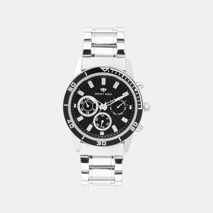 Men Quartz Black Dial Chronograph Stainless Steel Watch 1036C-M1404