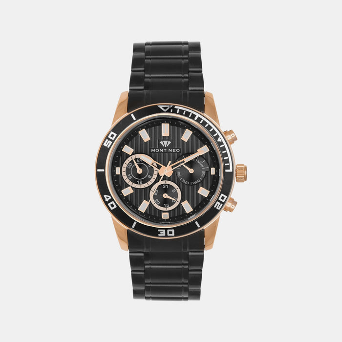 Men Quartz Black Dial Chronograph Stainless Steel Watch 1036C-M3404