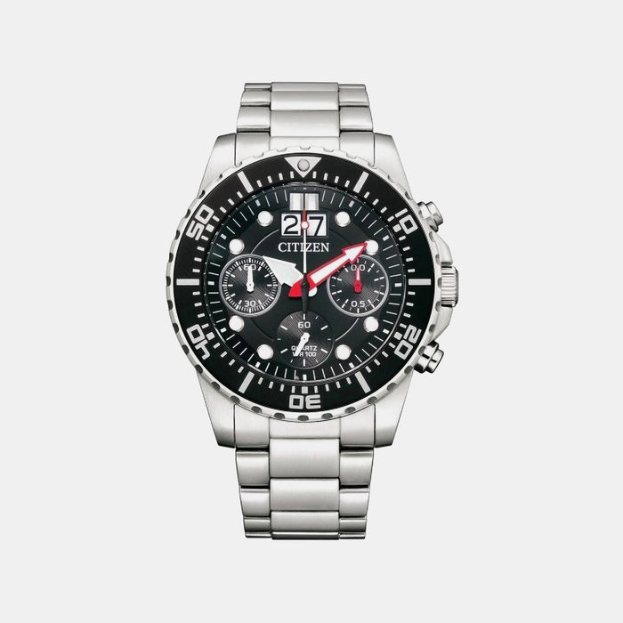 Men Quartz Black Dial Chronograph Stainless Steel Watch AI7000-83E