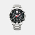 Men Quartz Black Dial Chronograph Stainless Steel Watch AI7000-83E