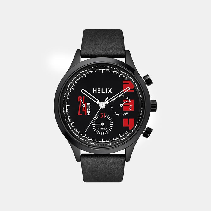 Men Quartz Black Dial Multi-Function Leather Watch TW003HG28