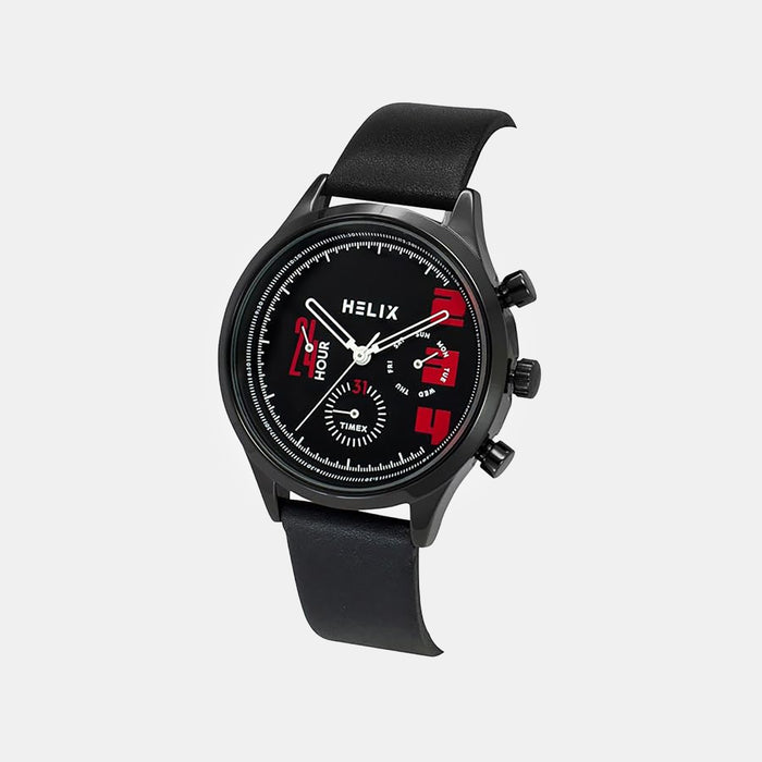 Men Quartz Black Dial Multi-Function Leather Watch TW003HG28