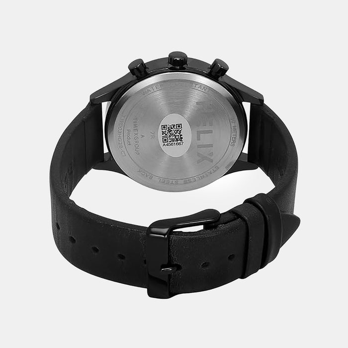 Men Quartz Black Dial Multi-Function Leather Watch TW003HG28