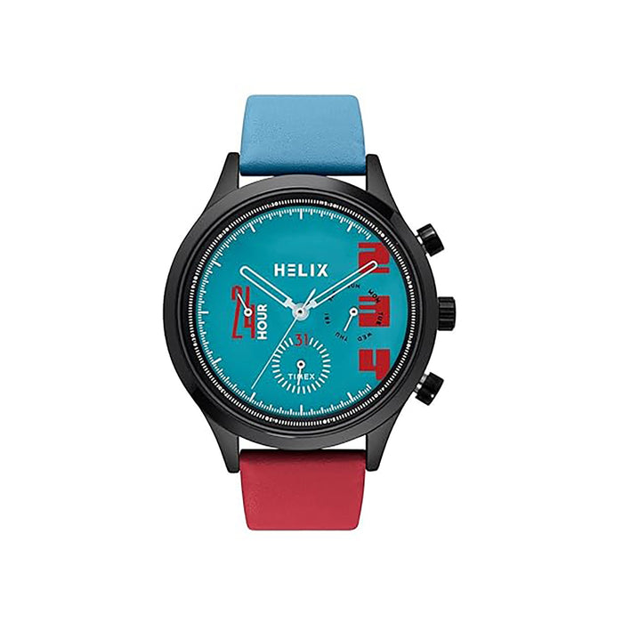 Men Quartz Blue Dial Multi-Function Leather Watch TW003HG29