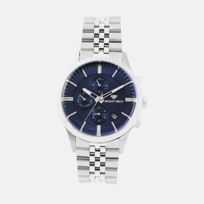 Men Quartz Blue Dial Multi-Function Metal Watch 1049M-M1105