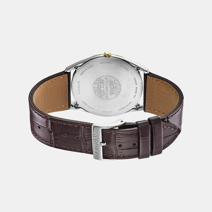 Men Quartz Eco-Drive White Dial Analog Leather Watch AR3074-03A