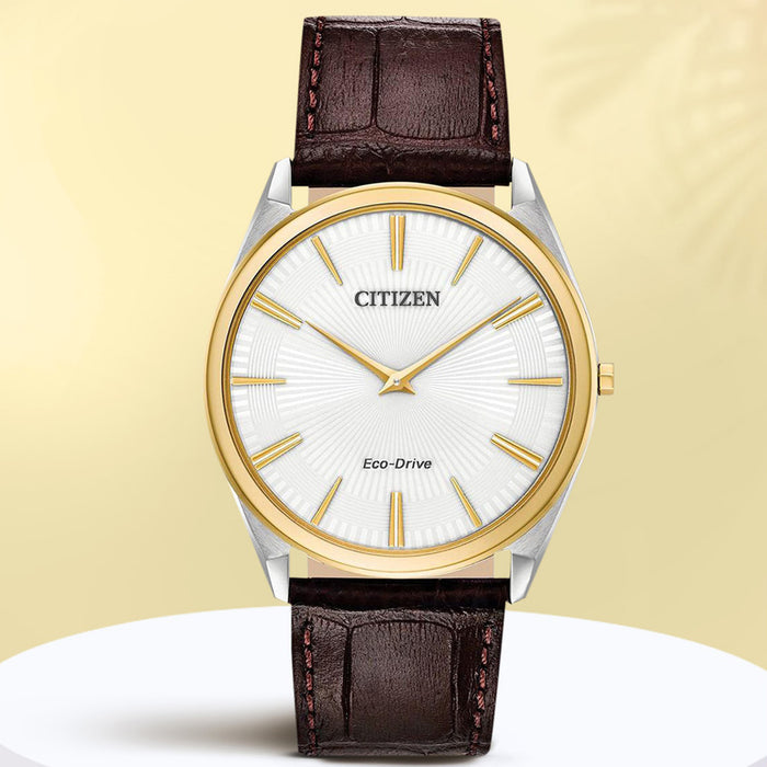 Men Quartz Eco-Drive White Dial Analog Leather Watch AR3074-03A