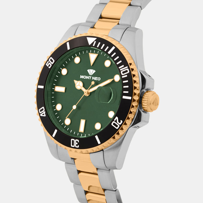 Men Quartz Green Dial Analog Metal Watch 3507E-M1314