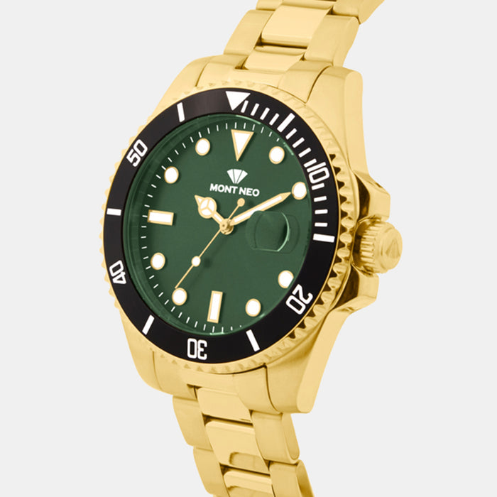 Men Quartz Green Dial Analog Metal Watch 3507E-M2214