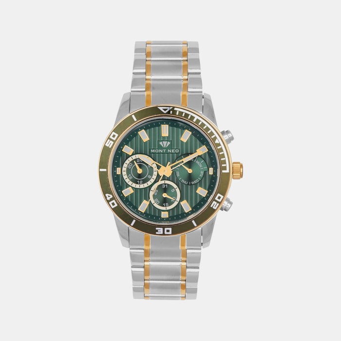 Men Quartz Green Dial Chronograph Stainless Steel Watch 1036C-M11014