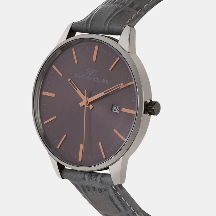 Men Quartz Grey Dial Analog Leather Watch 1001I-L0404