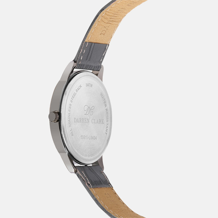 Men Quartz Grey Dial Analog Leather Watch 1001I-L0404