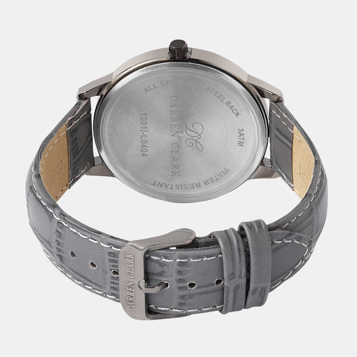 Men Quartz Grey Dial Analog Leather Watch 1001I-L0404
