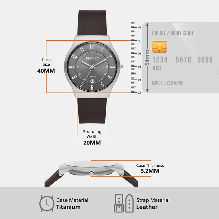 Men Quartz Grey Dial Analog Leather Watch SKW6909