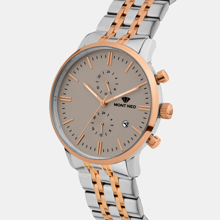 Men Quartz Grey Dial Multi-Function Stainless Steel Watch 3515E-M1315