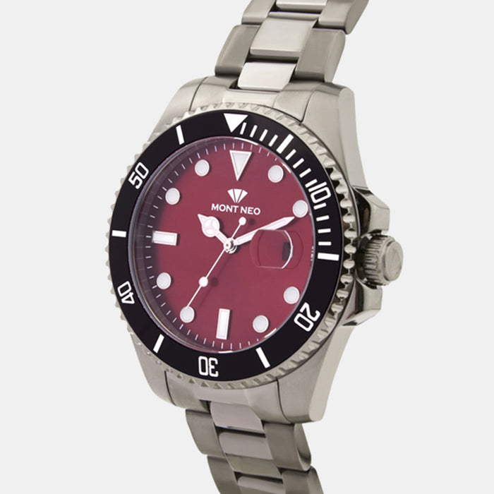 Men Quartz Maroon Dial Analog Metal Watch 3507E-M8812