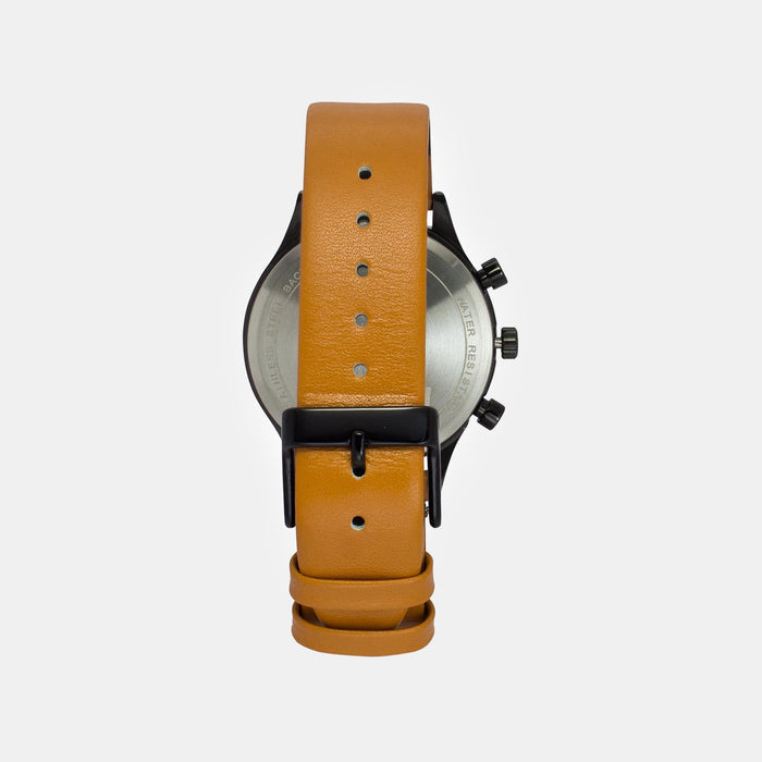Men Quartz Orange Dial Multi-Function Leather Watch TW003HG27
