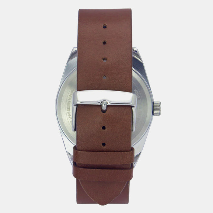 Men Quartz Silver Dial Analog Leather Watch TW044HG00