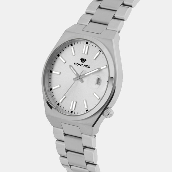 Men Quartz Silver Dial Analog Metal Watch 3506E-M1103