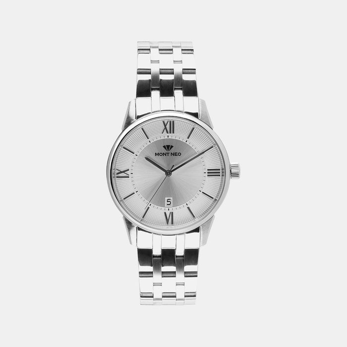 Men Quartz Silver Dial Analog Stainless Steel Watch 7019E-M1103