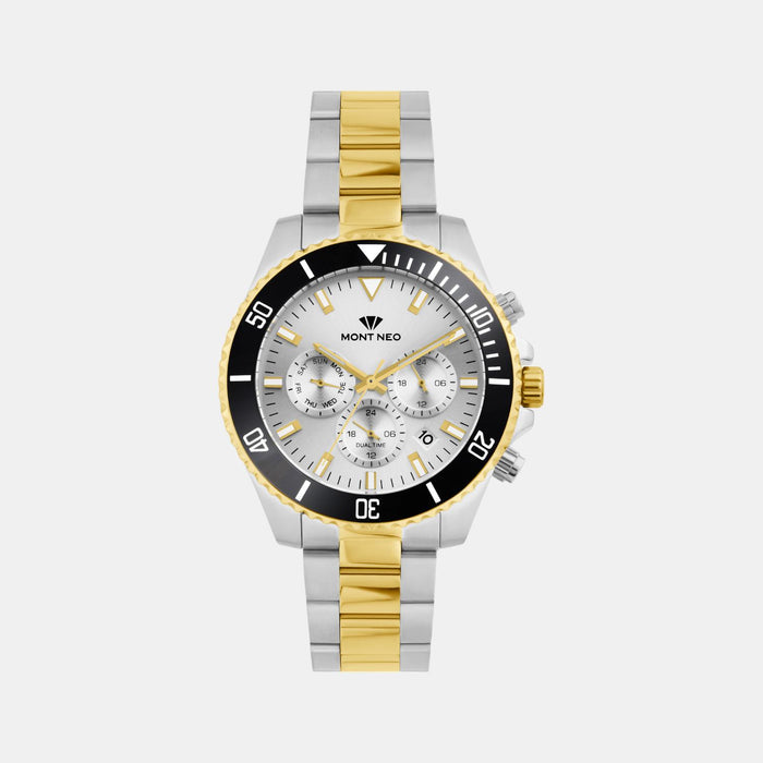 Men Quartz Silver Dial Multi-Function Metal Watch 3508M-M1203