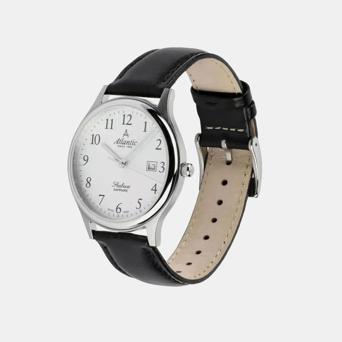 Men Quartz White Dial Analog Leather Watch 60343.41.13