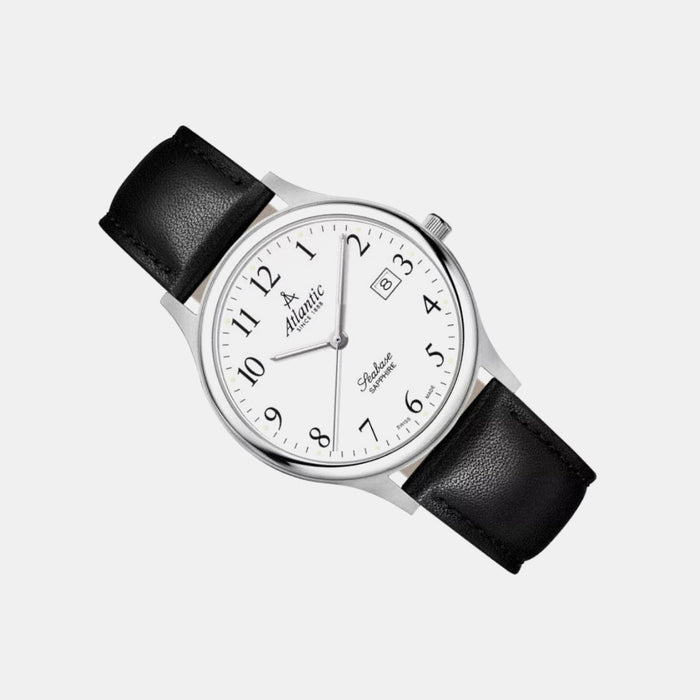 Men Quartz White Dial Analog Leather Watch 60343.41.13