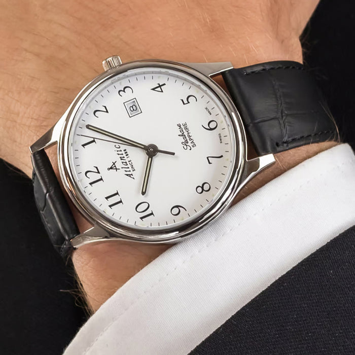 Men Quartz White Dial Analog Leather Watch 60343.41.13