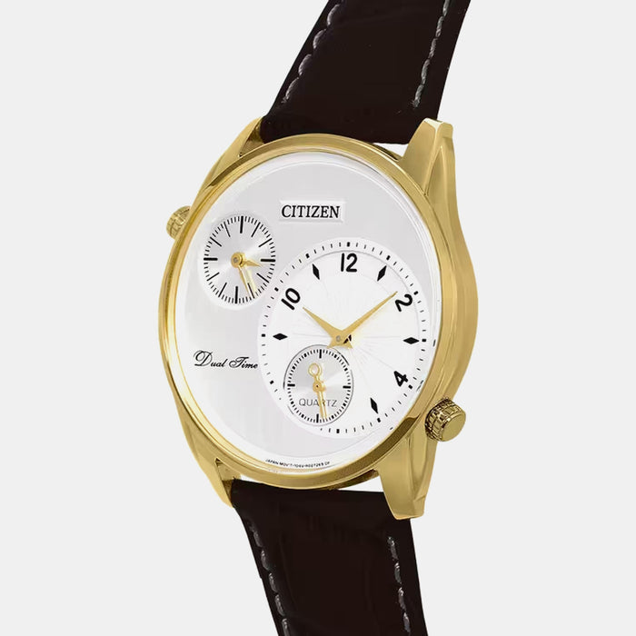 Men Quartz White Dial Analog Leather Watch AO3032-02A