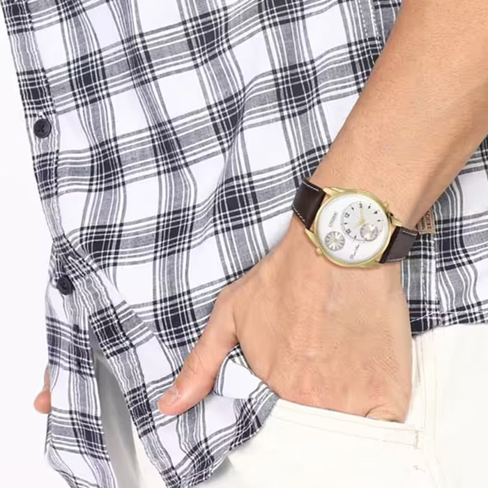 Men Quartz White Dial Analog Leather Watch AO3032-02A