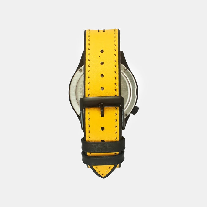 Men Quartz Yellow Dial Analog Leather Watch TW052HG05