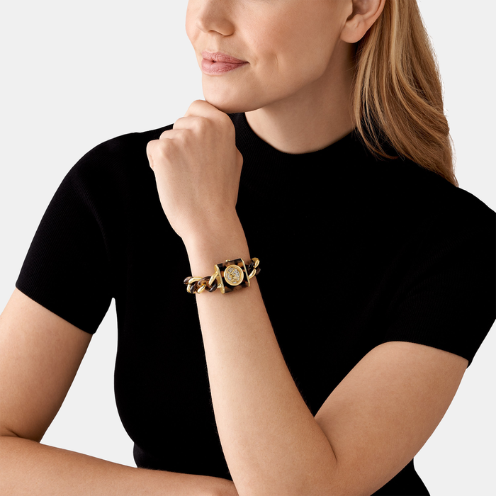 Mk Chain Lock Women Quartz Gold Dial Analog Stainless Steel Watch MK4808